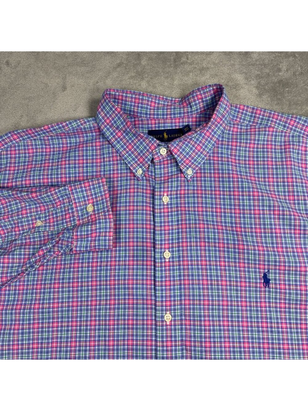 Ralph Lauren Stretch Mens 3XB Multi Plaid Button Down Dress Shirt Preppy Office